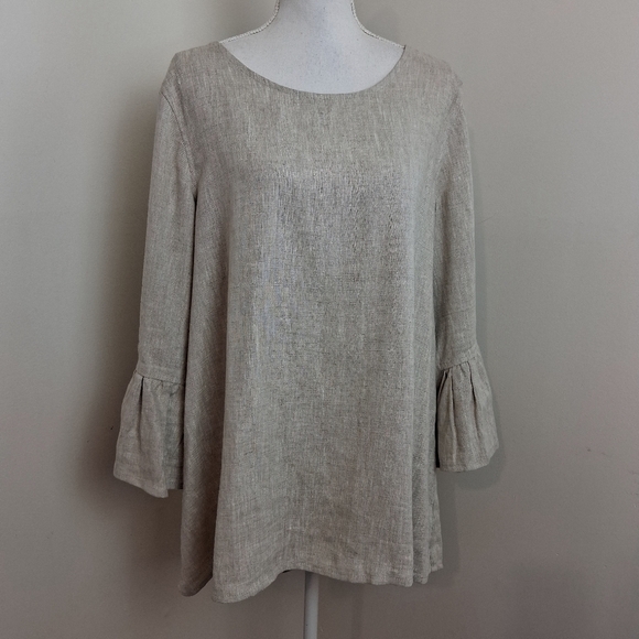 Crown Linen Design European Linen Bell Sleeve Blouse Size Large - Picture 2 of 9